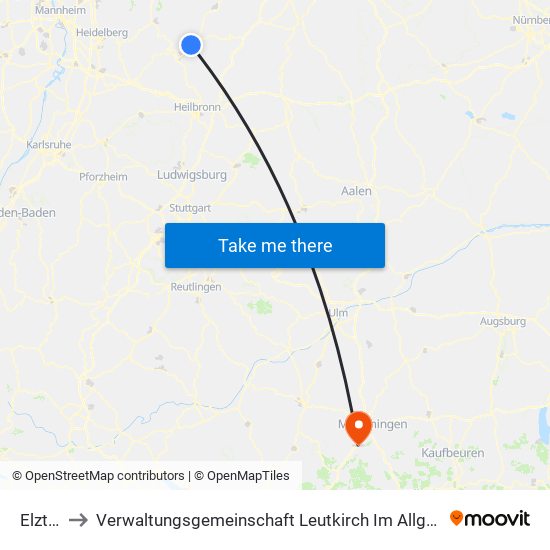 Elztal to Verwaltungsgemeinschaft Leutkirch Im Allgäu map