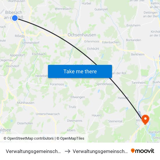 Verwaltungsgemeinschaft Biberach An Der Riß to Verwaltungsgemeinschaft Leutkirch Im Allgäu map