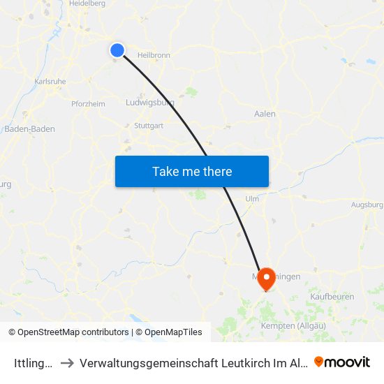 Ittlingen to Verwaltungsgemeinschaft Leutkirch Im Allgäu map