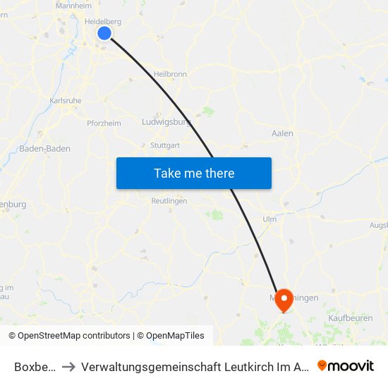 Boxberg to Verwaltungsgemeinschaft Leutkirch Im Allgäu map