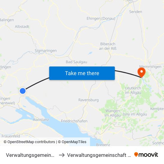 Verwaltungsgemeinschaft Stockach to Verwaltungsgemeinschaft Leutkirch Im Allgäu map