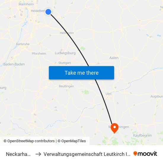Neckarhausen to Verwaltungsgemeinschaft Leutkirch Im Allgäu map