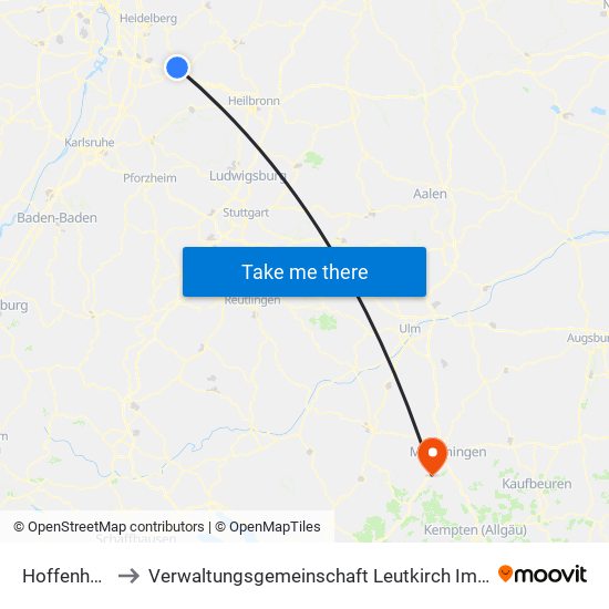 Hoffenheim to Verwaltungsgemeinschaft Leutkirch Im Allgäu map