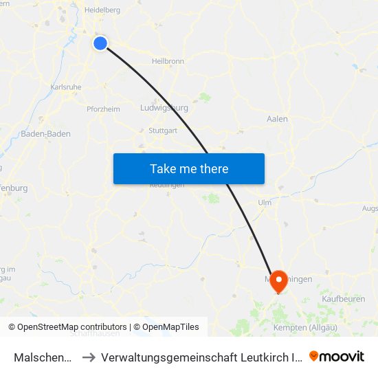 Malschenberg to Verwaltungsgemeinschaft Leutkirch Im Allgäu map