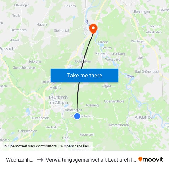 Wuchzenhofen to Verwaltungsgemeinschaft Leutkirch Im Allgäu map