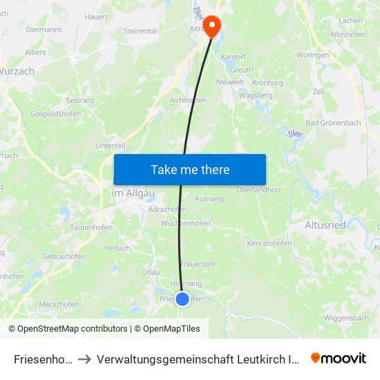 Friesenhofen to Verwaltungsgemeinschaft Leutkirch Im Allgäu map