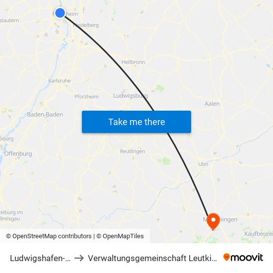 Ludwigshafen-Oppau to Verwaltungsgemeinschaft Leutkirch Im Allgäu map