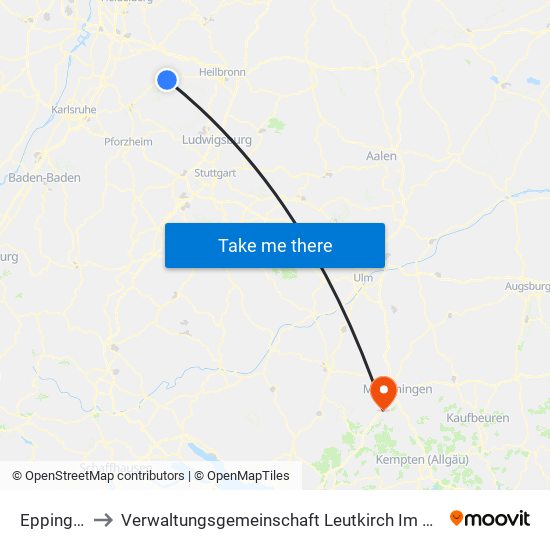 Eppingen to Verwaltungsgemeinschaft Leutkirch Im Allgäu map