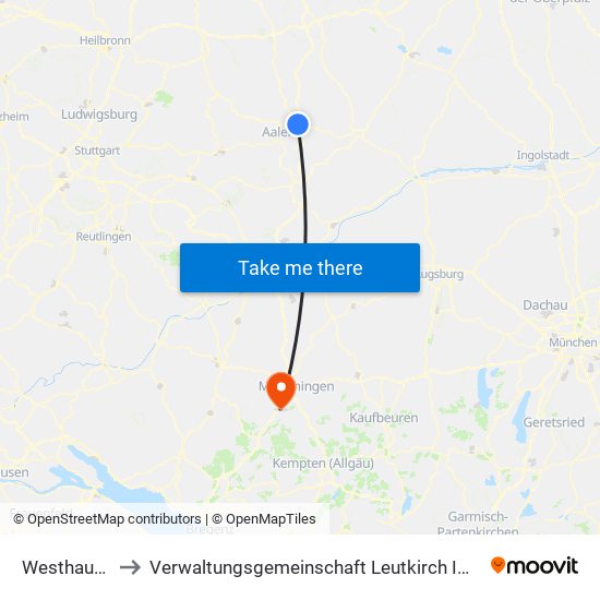 Westhausen to Verwaltungsgemeinschaft Leutkirch Im Allgäu map