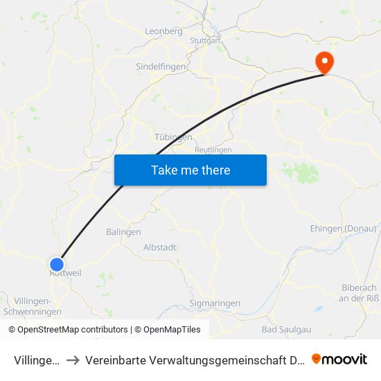 Villingendorf to Vereinbarte Verwaltungsgemeinschaft Der Stadt Göppingen map