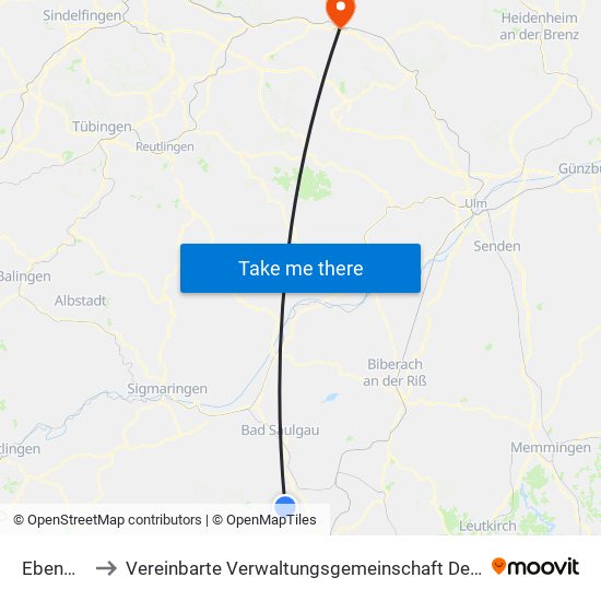 Ebenweiler to Vereinbarte Verwaltungsgemeinschaft Der Stadt Göppingen map