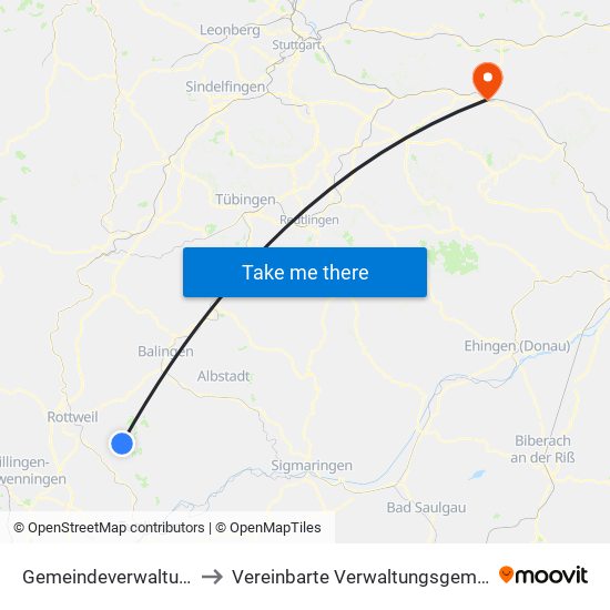 Gemeindeverwaltungsverband Heuberg to Vereinbarte Verwaltungsgemeinschaft Der Stadt Göppingen map