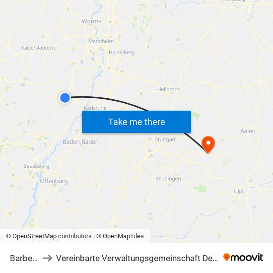Barbelroth to Vereinbarte Verwaltungsgemeinschaft Der Stadt Göppingen map