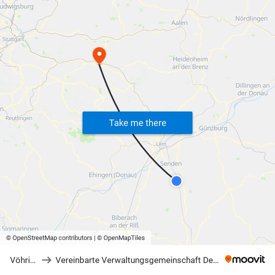 Vöhringen to Vereinbarte Verwaltungsgemeinschaft Der Stadt Göppingen map