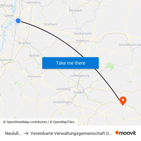 Neulußheim to Vereinbarte Verwaltungsgemeinschaft Der Stadt Göppingen map