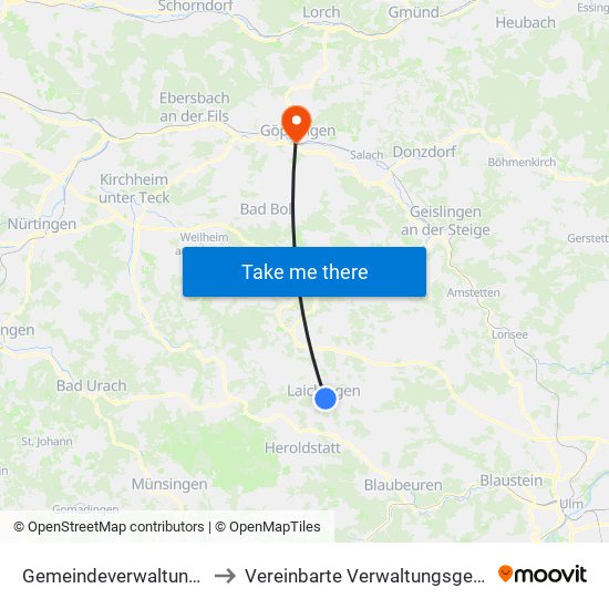 Gemeindeverwaltungsverband Laichinger Alb to Vereinbarte Verwaltungsgemeinschaft Der Stadt Göppingen map