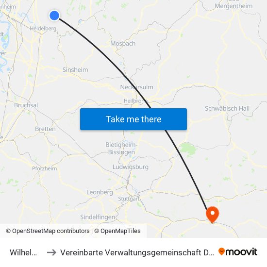 Wilhelmsfeld to Vereinbarte Verwaltungsgemeinschaft Der Stadt Göppingen map