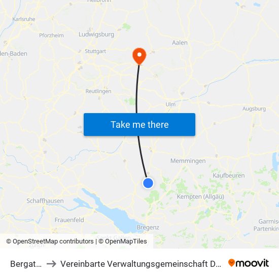 Bergatreute to Vereinbarte Verwaltungsgemeinschaft Der Stadt Göppingen map