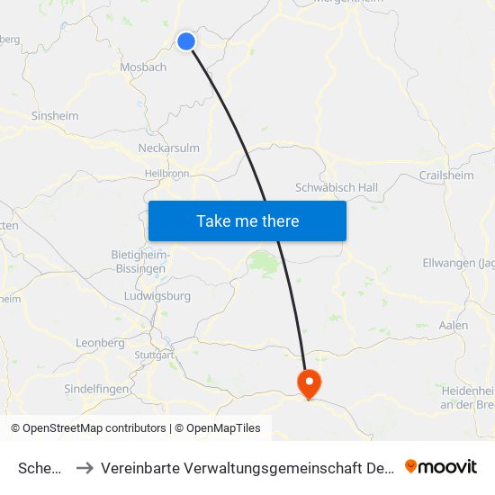 Schefflenz to Vereinbarte Verwaltungsgemeinschaft Der Stadt Göppingen map