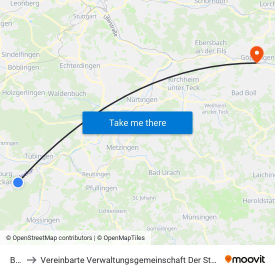 Bühl to Vereinbarte Verwaltungsgemeinschaft Der Stadt Göppingen map