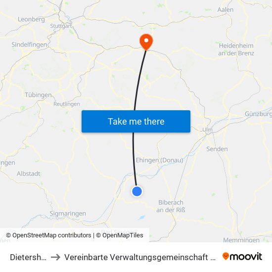 Dietershausen to Vereinbarte Verwaltungsgemeinschaft Der Stadt Göppingen map