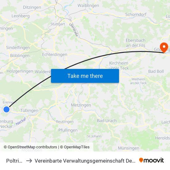 Poltringen to Vereinbarte Verwaltungsgemeinschaft Der Stadt Göppingen map