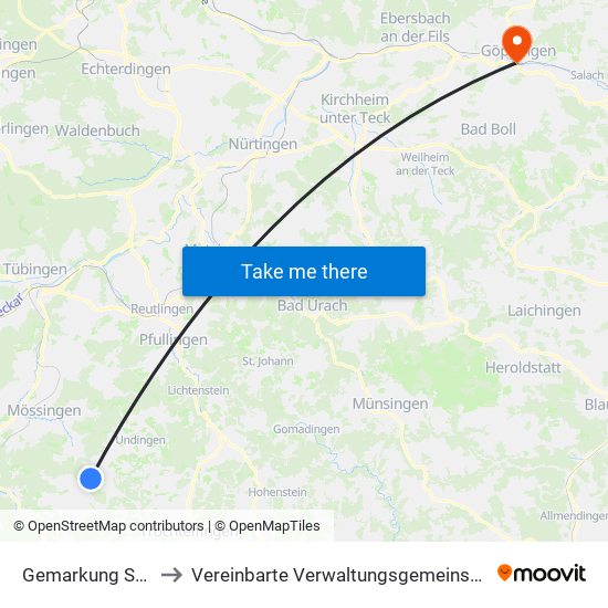 Gemarkung Salmendingen to Vereinbarte Verwaltungsgemeinschaft Der Stadt Göppingen map