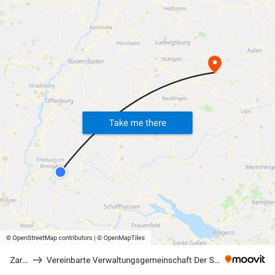 Zarten to Vereinbarte Verwaltungsgemeinschaft Der Stadt Göppingen map