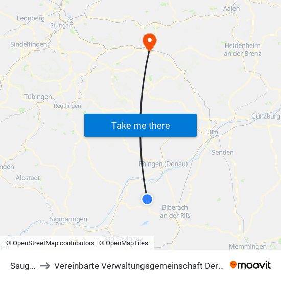 Sauggart to Vereinbarte Verwaltungsgemeinschaft Der Stadt Göppingen map