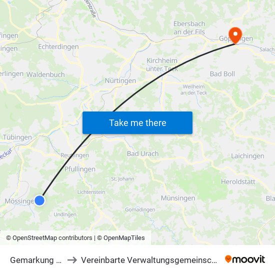 Gemarkung Öschingen to Vereinbarte Verwaltungsgemeinschaft Der Stadt Göppingen map