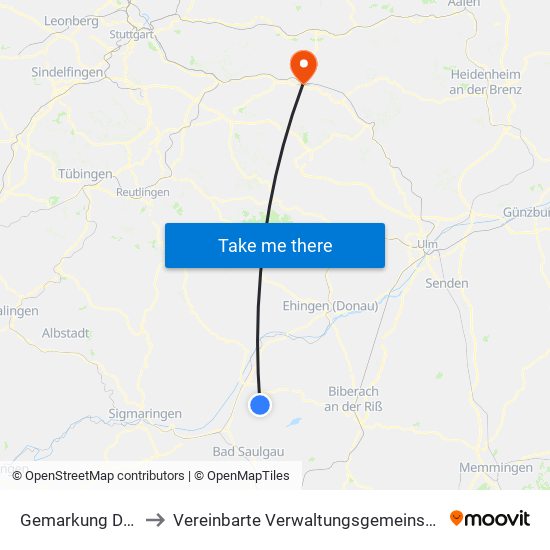 Gemarkung Dürmentingen to Vereinbarte Verwaltungsgemeinschaft Der Stadt Göppingen map