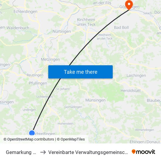 Gemarkung Hörschwag to Vereinbarte Verwaltungsgemeinschaft Der Stadt Göppingen map