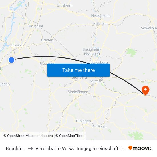 Bruchhausen to Vereinbarte Verwaltungsgemeinschaft Der Stadt Göppingen map