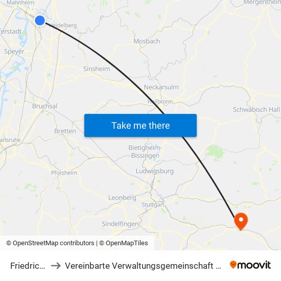 Friedrichsfeld to Vereinbarte Verwaltungsgemeinschaft Der Stadt Göppingen map