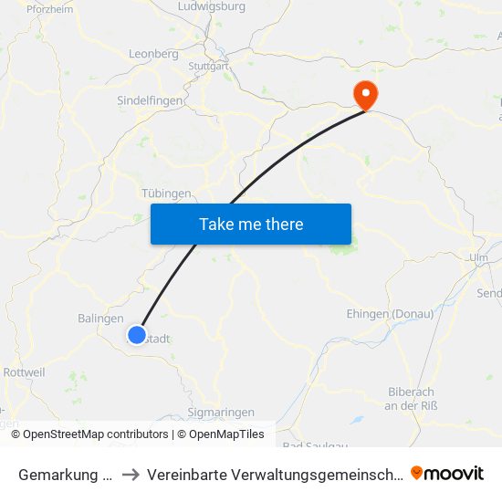 Gemarkung Pfeffingen to Vereinbarte Verwaltungsgemeinschaft Der Stadt Göppingen map