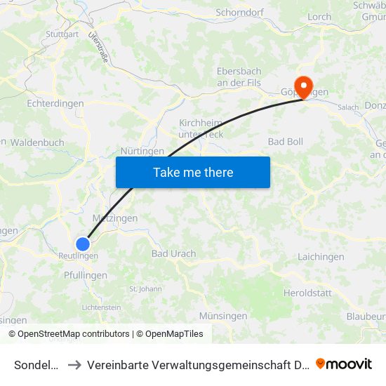 Sondelfingen to Vereinbarte Verwaltungsgemeinschaft Der Stadt Göppingen map