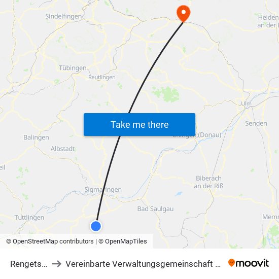 Rengetsweiler to Vereinbarte Verwaltungsgemeinschaft Der Stadt Göppingen map