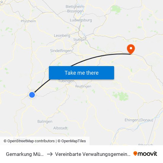 Gemarkung Mühlen am Neckar to Vereinbarte Verwaltungsgemeinschaft Der Stadt Göppingen map