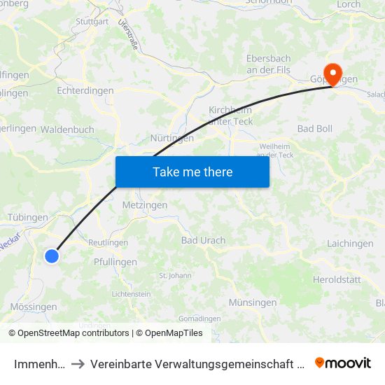 Immenhausen to Vereinbarte Verwaltungsgemeinschaft Der Stadt Göppingen map