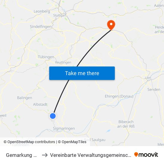 Gemarkung Winterlingen to Vereinbarte Verwaltungsgemeinschaft Der Stadt Göppingen map