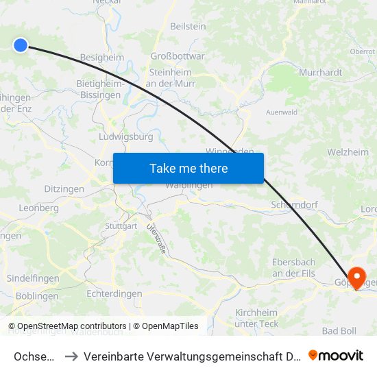 Ochsenbach to Vereinbarte Verwaltungsgemeinschaft Der Stadt Göppingen map