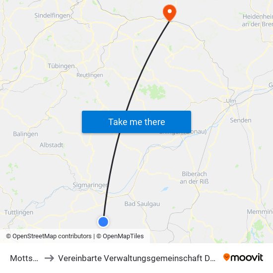 Mottschieß to Vereinbarte Verwaltungsgemeinschaft Der Stadt Göppingen map