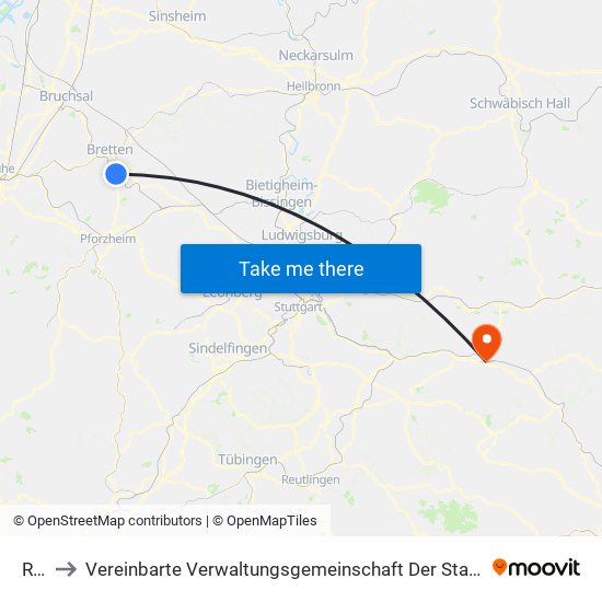 Ruit to Vereinbarte Verwaltungsgemeinschaft Der Stadt Göppingen map