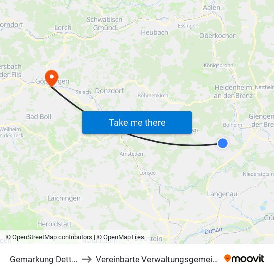 Gemarkung Dettingen am Albuch to Vereinbarte Verwaltungsgemeinschaft Der Stadt Göppingen map