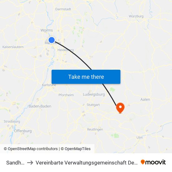 Sandhofen to Vereinbarte Verwaltungsgemeinschaft Der Stadt Göppingen map