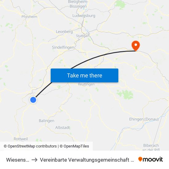 Wiesenstetten to Vereinbarte Verwaltungsgemeinschaft Der Stadt Göppingen map