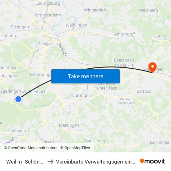Weil Im Schönbuch (Kernort) to Vereinbarte Verwaltungsgemeinschaft Der Stadt Göppingen map