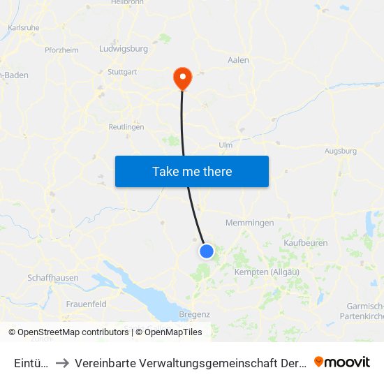 Eintürnen to Vereinbarte Verwaltungsgemeinschaft Der Stadt Göppingen map