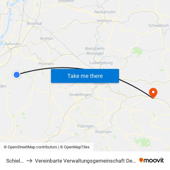 Schielberg to Vereinbarte Verwaltungsgemeinschaft Der Stadt Göppingen map