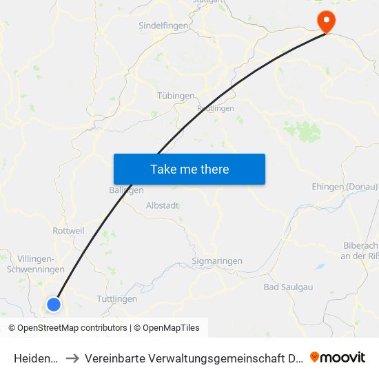 Heidenhofen to Vereinbarte Verwaltungsgemeinschaft Der Stadt Göppingen map